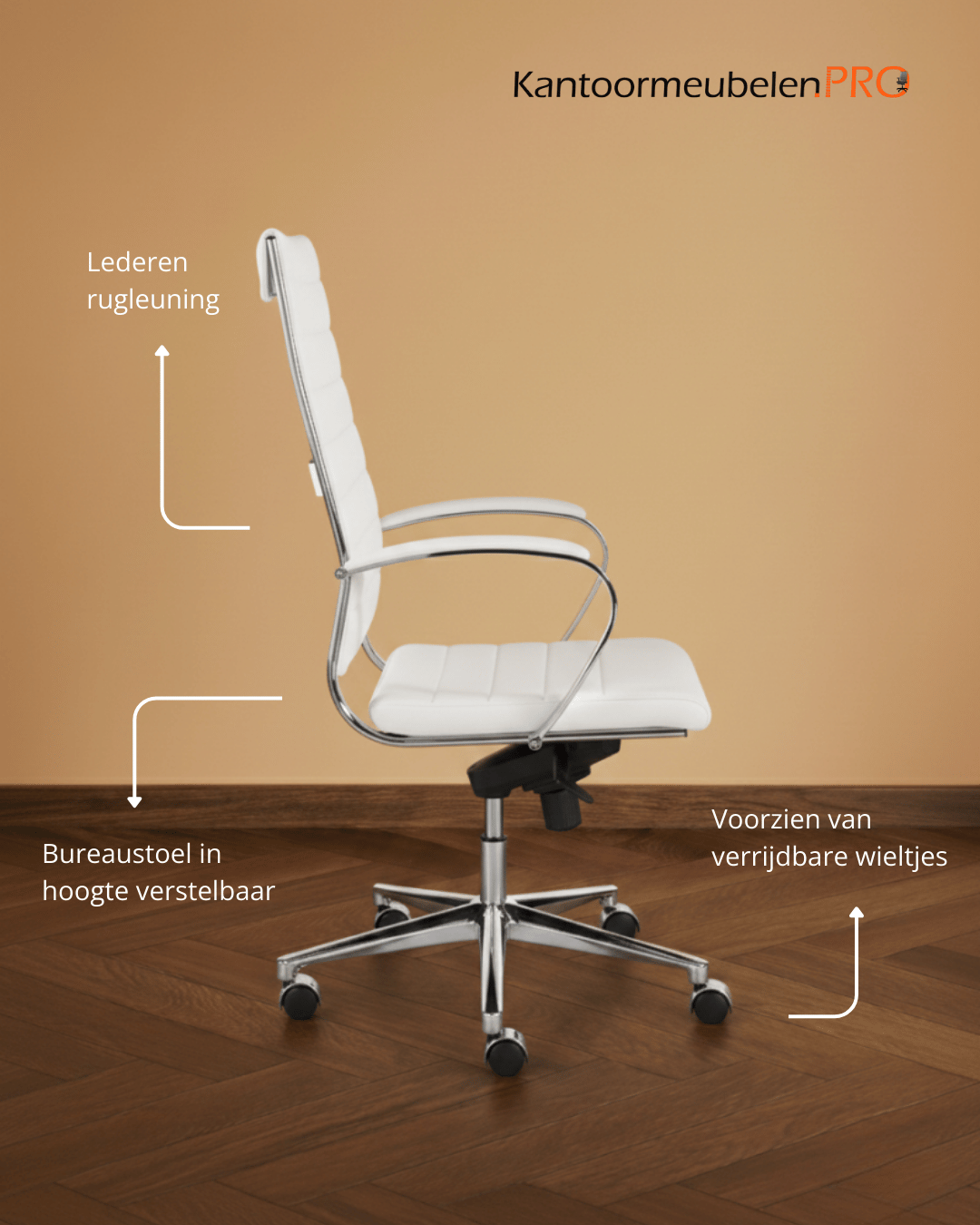 Design Bureaustoel Wit, hoge rug