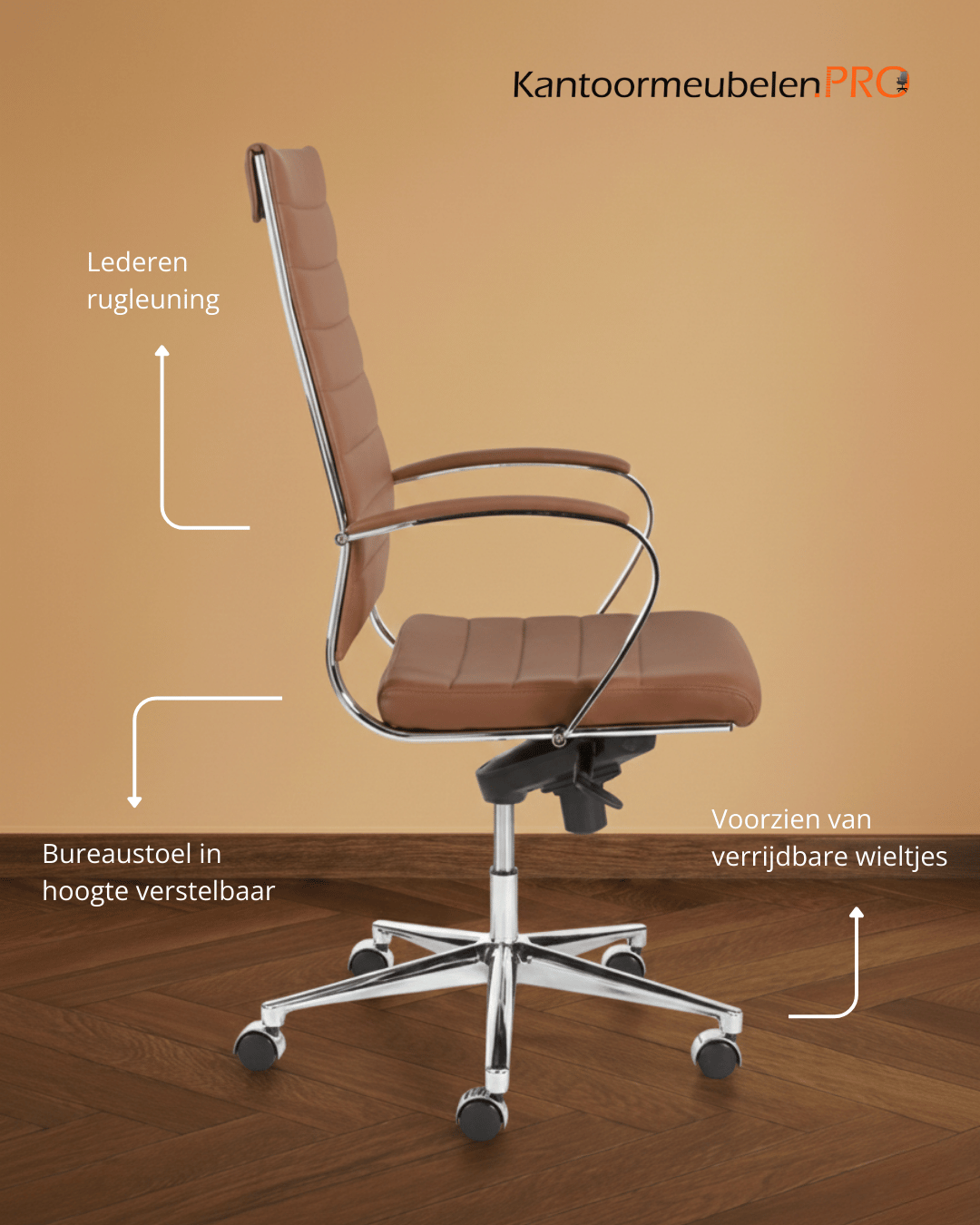 21-5.png Design Bureaustoel Bruin, hoge rug