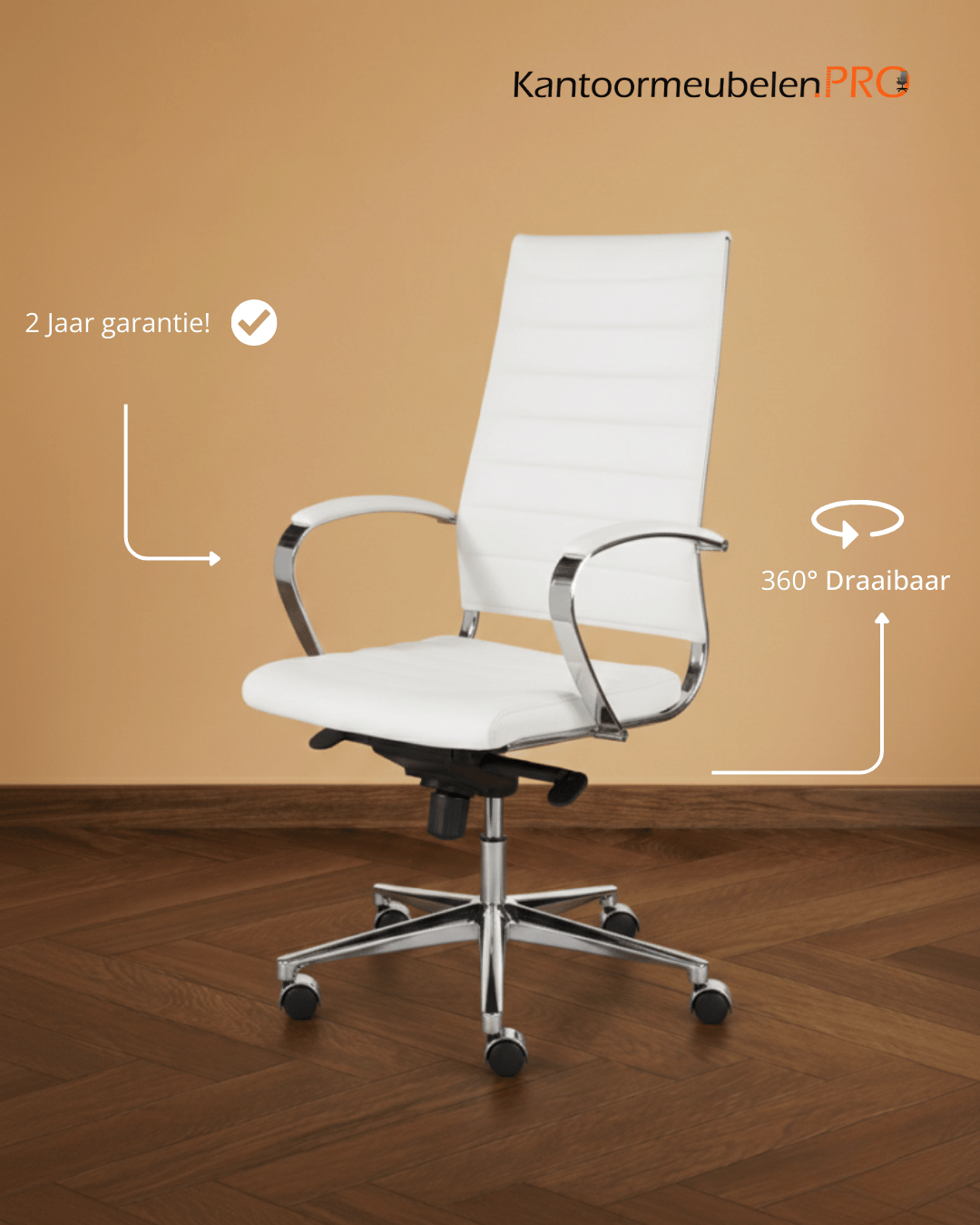 Design Bureaustoel Wit, hoge rug