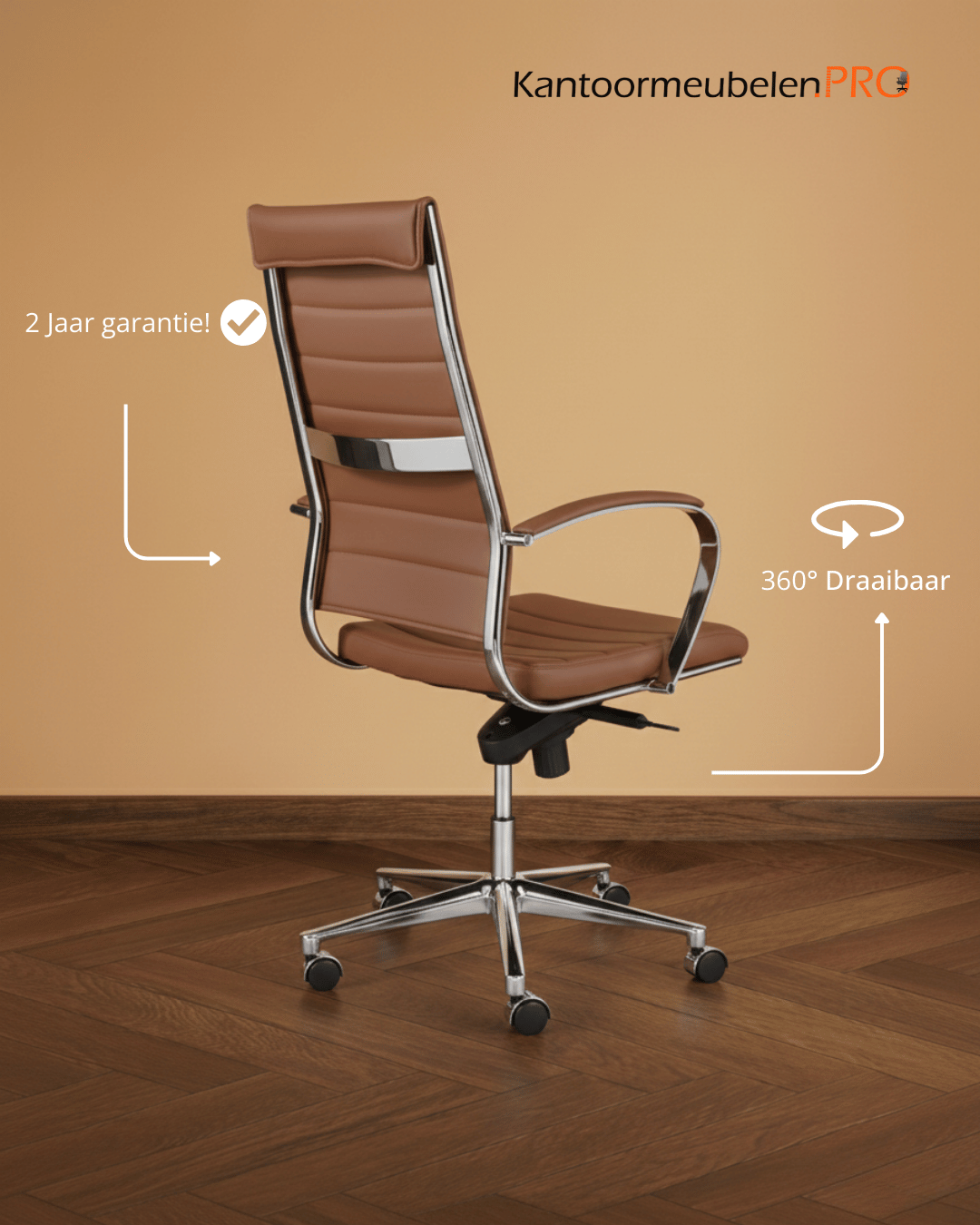 41-5.png Design Bureaustoel Bruin, hoge rug