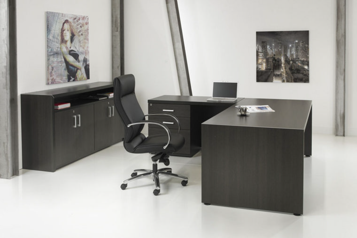 Directie Hoekbureau | Antraciet Eiken | 210x210cm | + ladeblok links