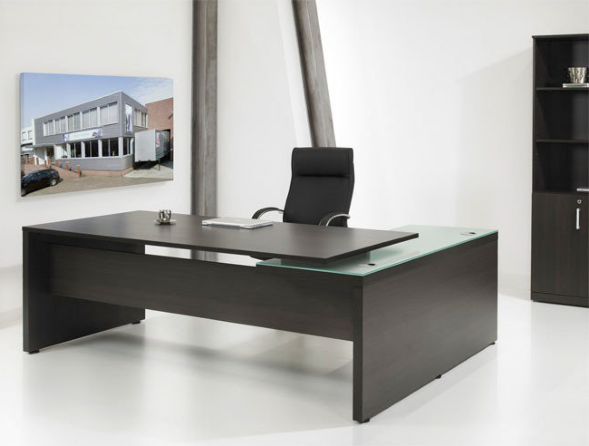 Directie Hoekbureau | Antraciet Eiken | 230x172cm | ladeblok links