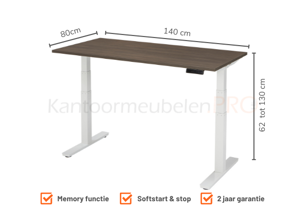 Elektrische Zit Sta Bureau | 140 x 80 CM | verstelbaar 62-130 cm