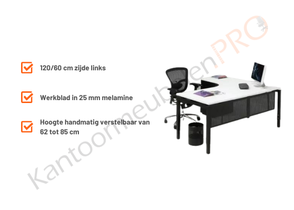 Hoekbureau | 180x120 | links | Verstelbaar