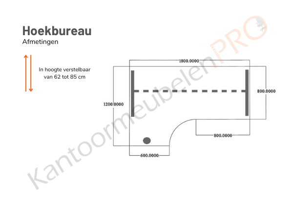 Hoekbureau | 180x120 | links | Verstelbaar