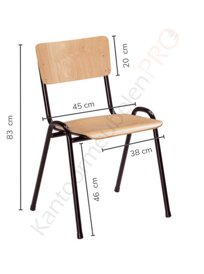 Kantinestoelschoolstoel-Florion-hout-afmetingen.png Kantinestoel/schoolstoel Florion hout