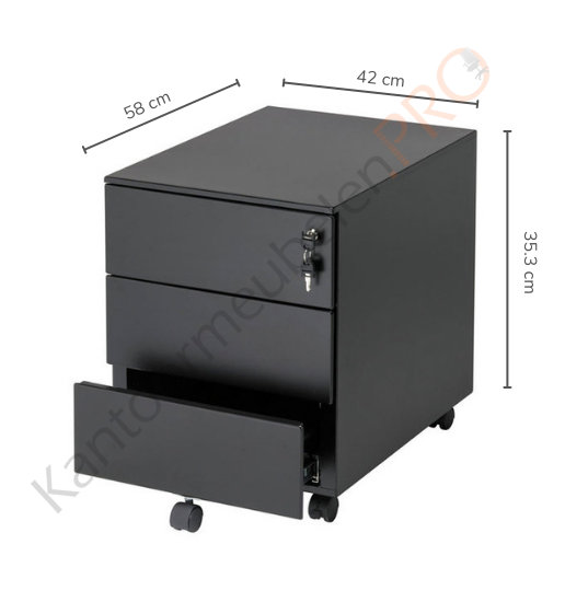 Verrijdbaar-ladeblok-3-lades-zwart-afmetingen.png Verrijdbaar ladeblok | 3 lades | Zwart