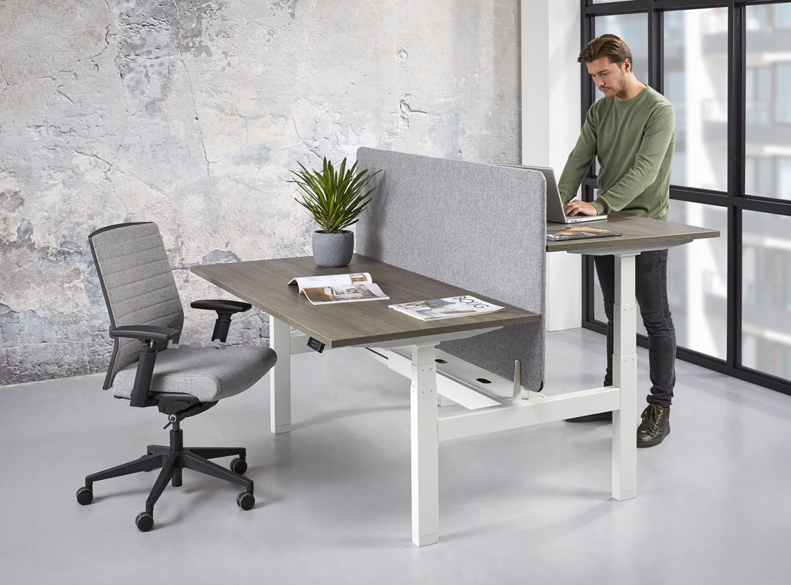 Duo-bureau-wit-antraciet Elektrisch Zit/Sta DUO Bureau KT Business | 180x80cm | NEN-EN527