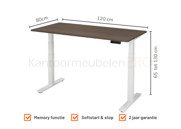 ELEKTRISCH-VERSTELBARE-WERKPLEK-120×80-Hoogte-verstelbaar-65-130cm Elektrisch Zit/Sta Bureau KT Business | 120x80cm | NEN-EN527