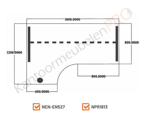 Classic Wingbureau | 180x120cm links | NEN-EN527