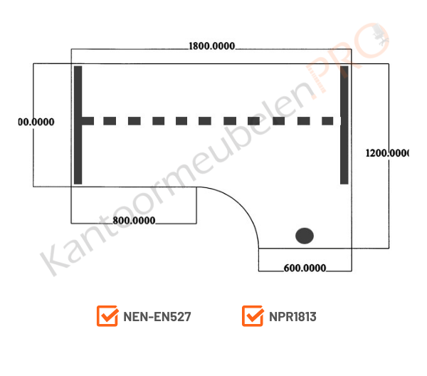 Hoekbureau-wing-rechts-NEN-EN527 Classic Wingbureau | 180x120cm rechts | NEN-EN527
